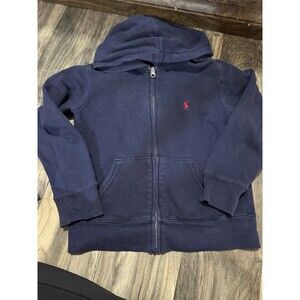 POLO RALPH LAUREN Boys Small (8) Navy Blue Full Zip Hoodie Red Pony